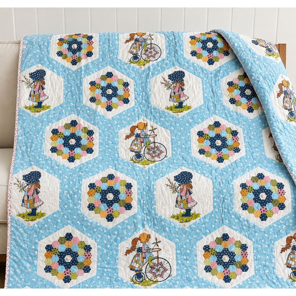 Vintage Handmade Holly Hobbie Quilt Children's Small Patchwork Print Floral Back
